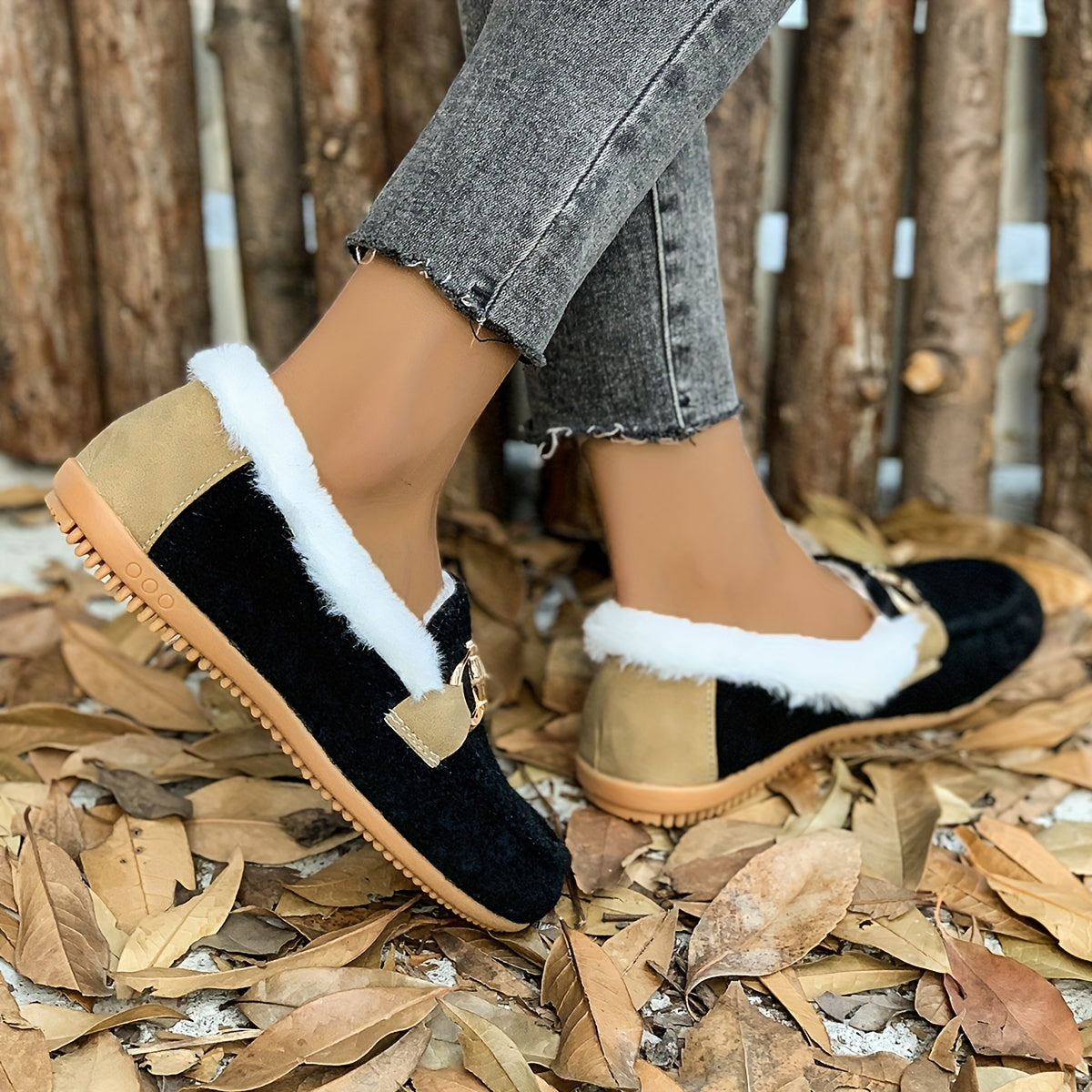 Schwarze Winter Slip-On Sneakers - Mila