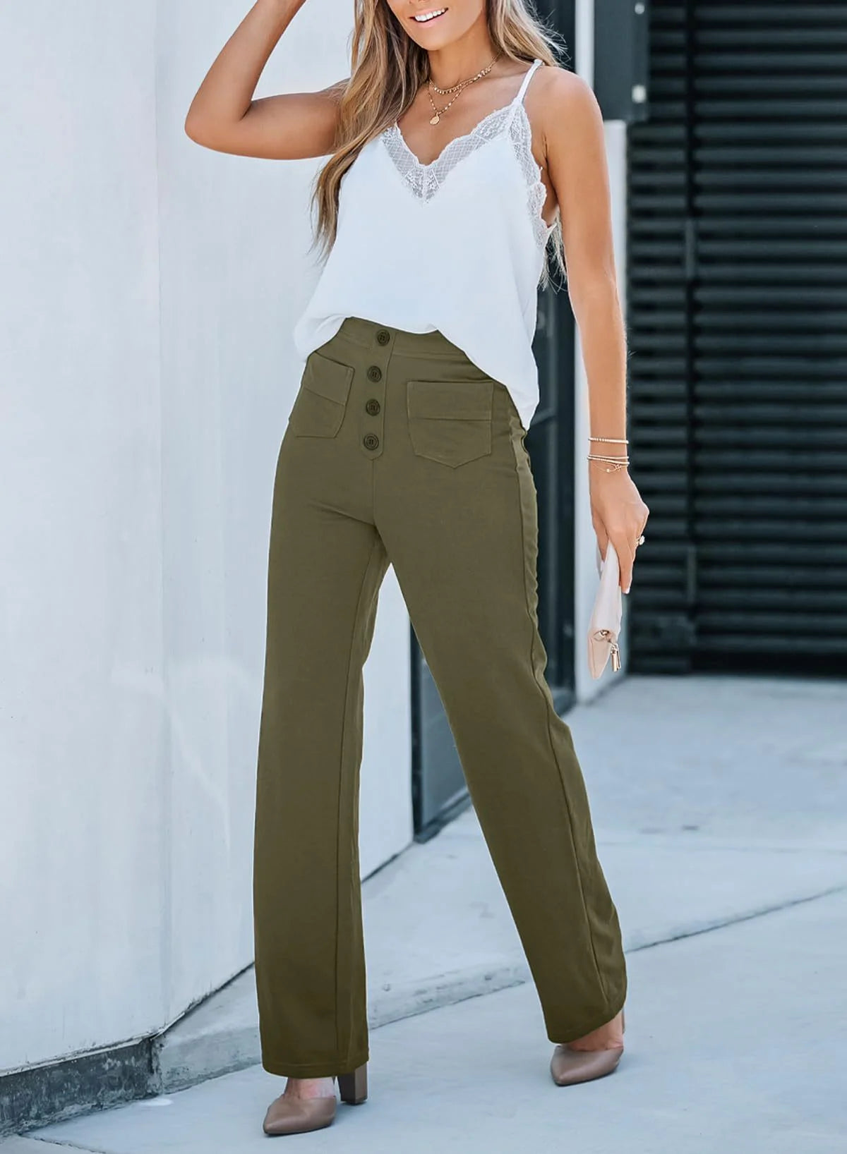 Graue Elastische Hose mit Mehreren Taschen - Emma