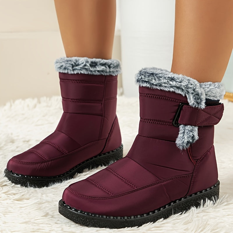 Rote wasserdichte Damen-Schneestiefel mit Plüschfutter - Anna
