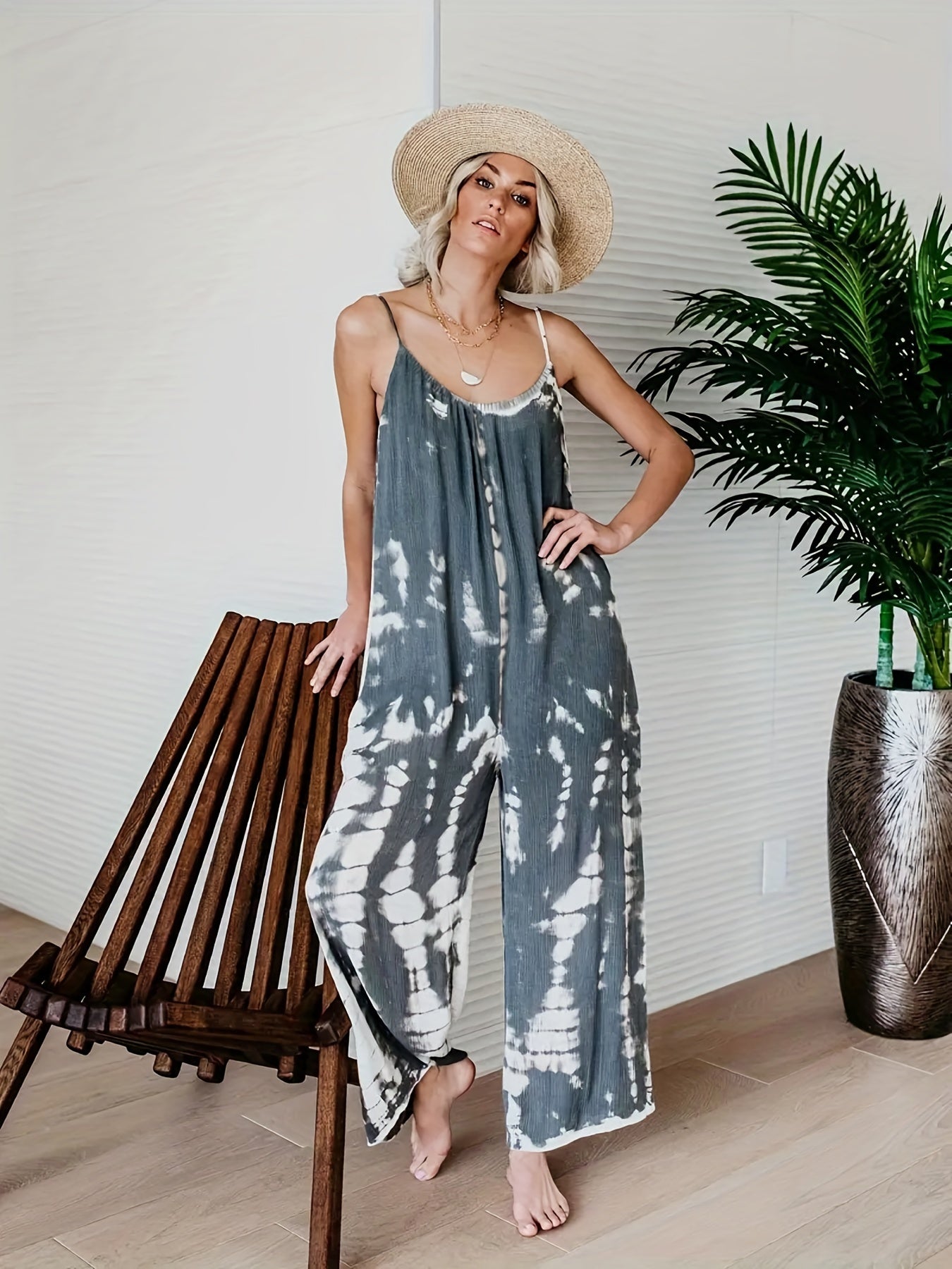 Blauer Tie-Dye Boho Jumpsuit - Leonie