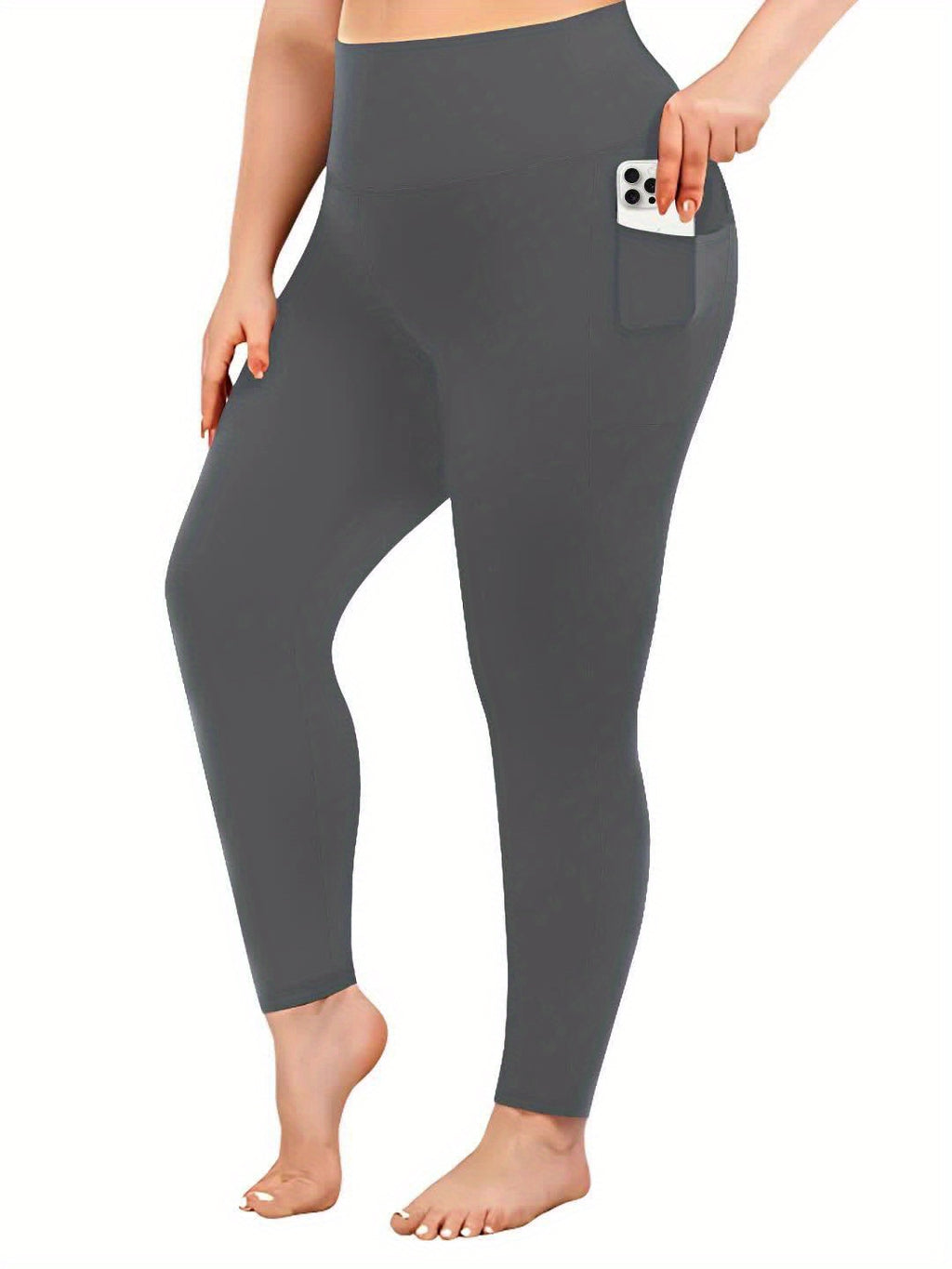 Schwarze Plus Size High Rise Leggings mit Taschen - Nora