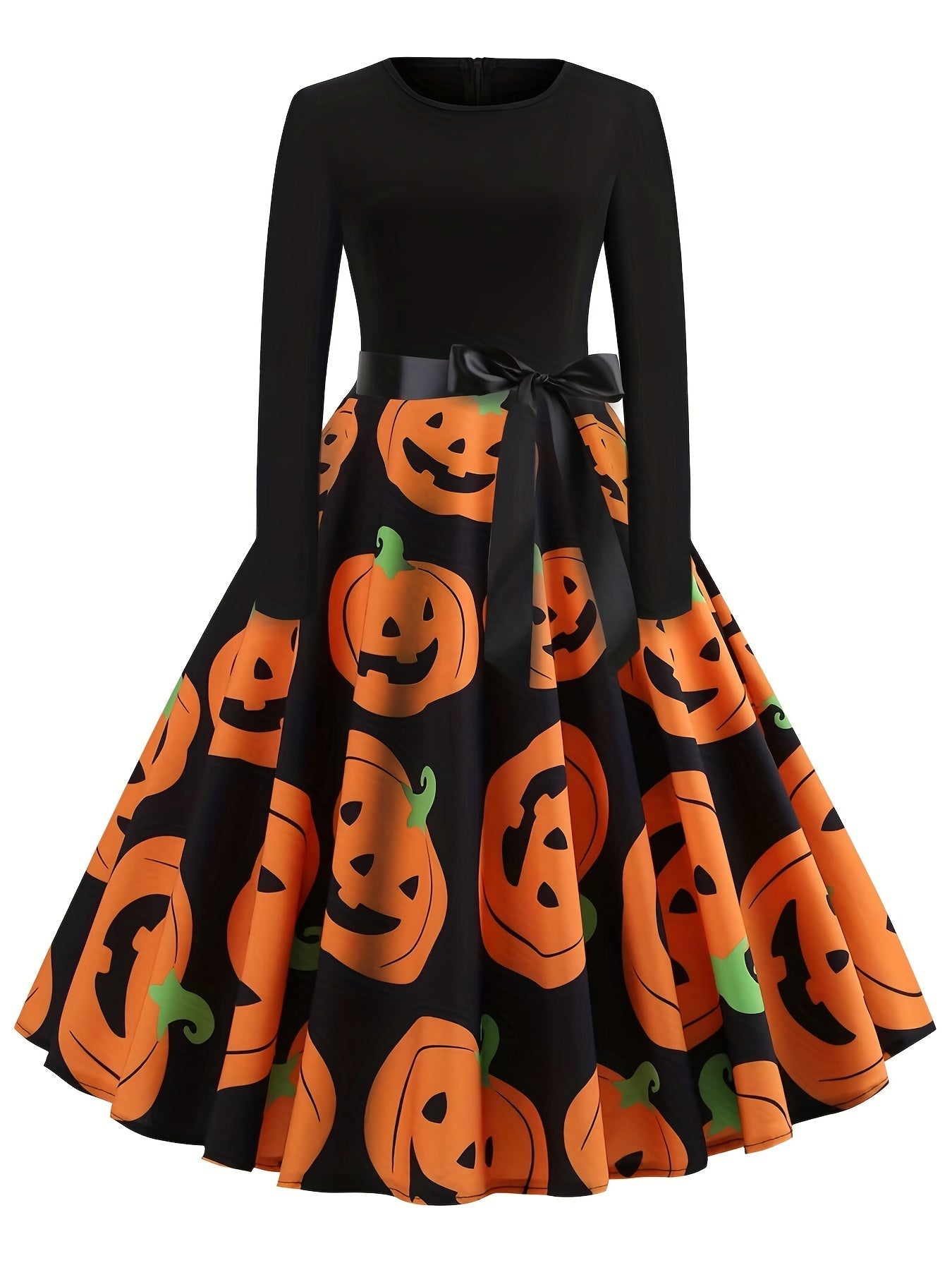 Oranges Schwarzes Vintage Halloween-Schwingkleid - Eva