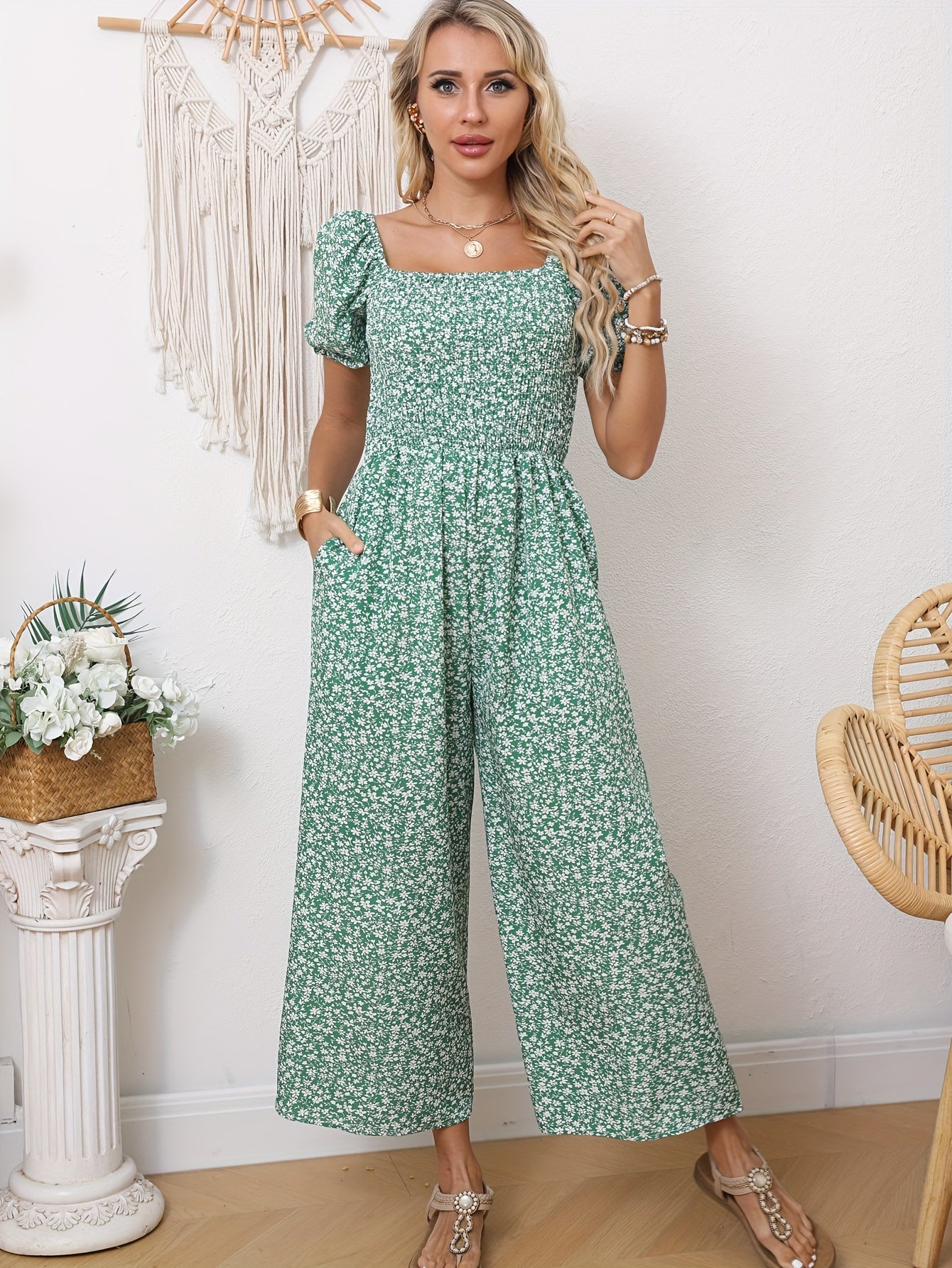 Blauer Floraler Jumpsuit - Sophia
