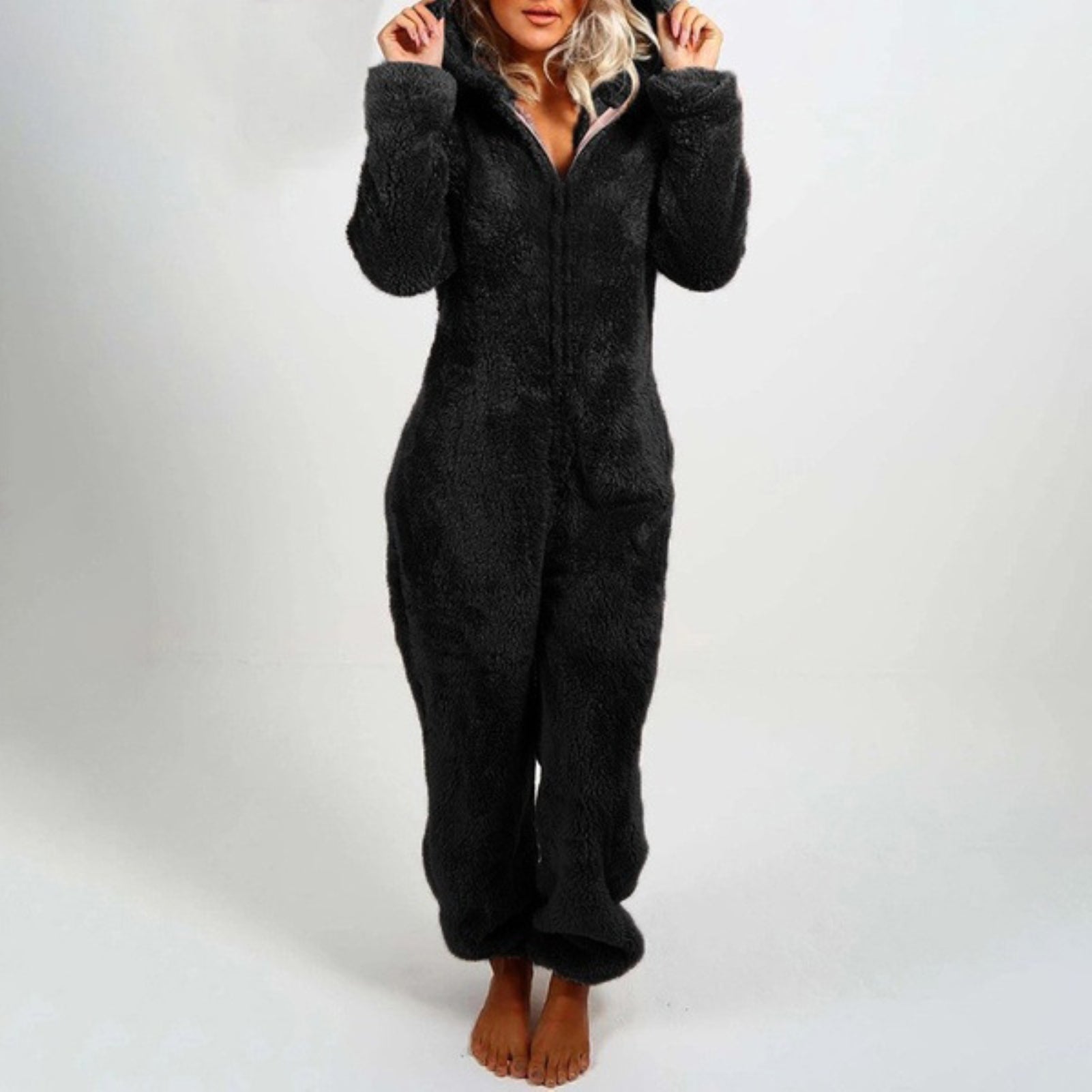 Grauer Kapuzen-Bodysuit-Pyjama - Edwina