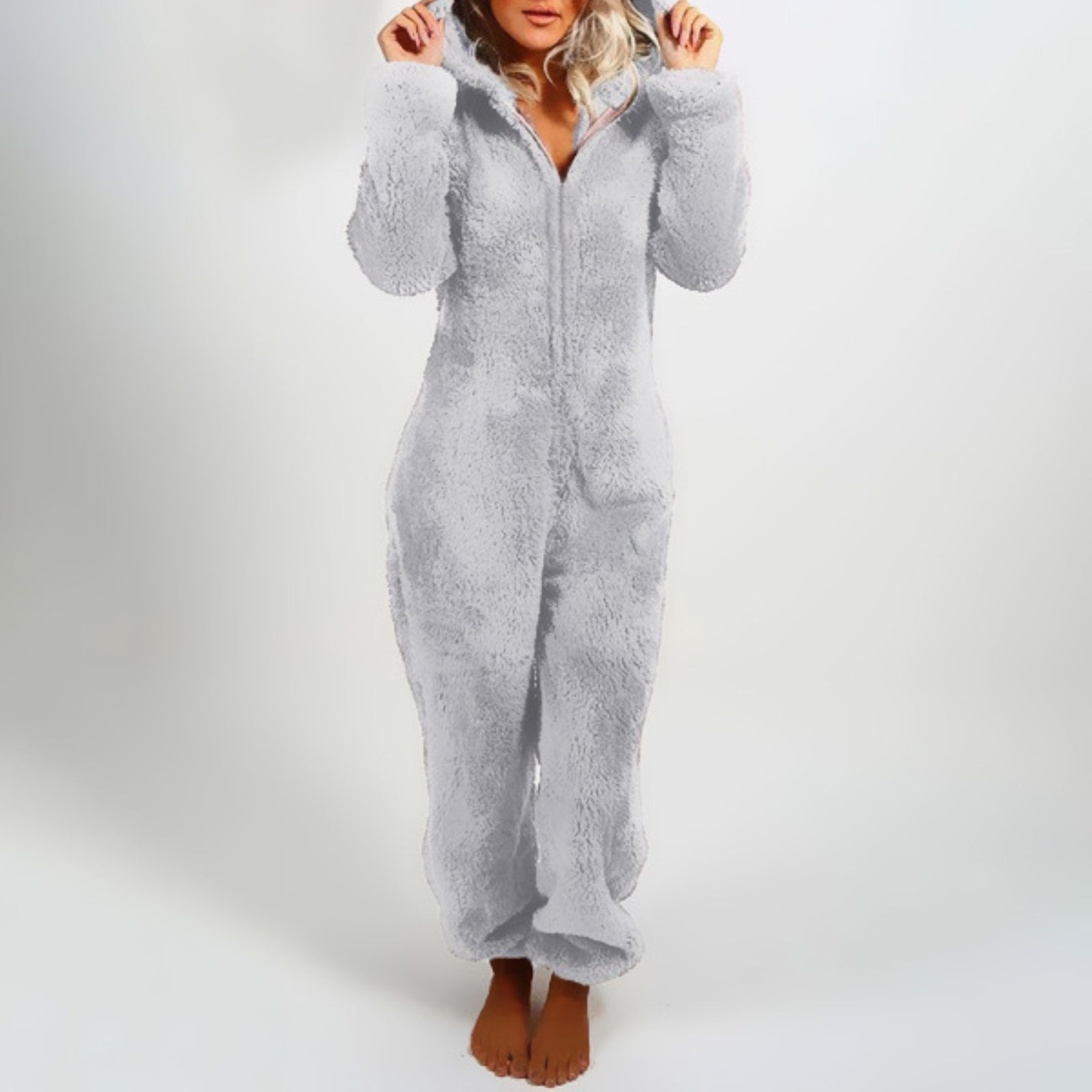 Grauer Kapuzen-Bodysuit-Pyjama - Edwina
