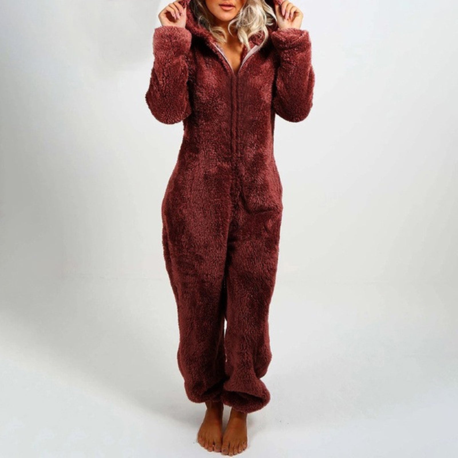 Grauer Kapuzen-Bodysuit-Pyjama - Edwina