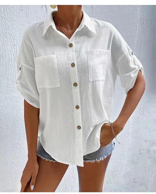 Weiße Baumwoll-Leinen Bluse - Emma