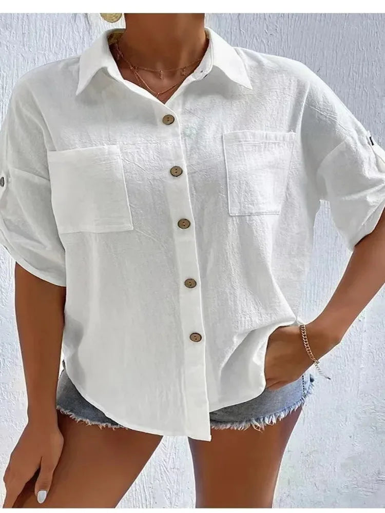 Weiße Baumwoll-Leinen Bluse - Emma