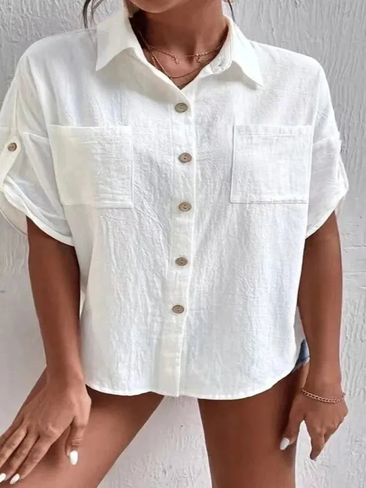 Weiße Baumwoll-Leinen Bluse - Emma