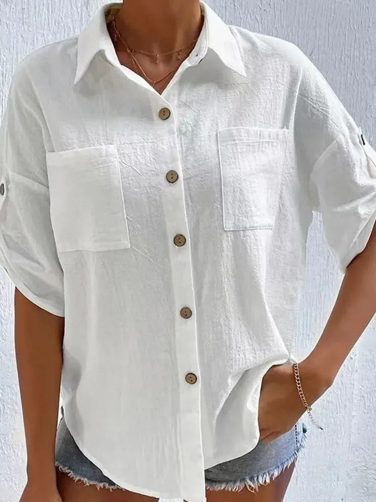 Weiße Baumwoll-Leinen Bluse - Emma