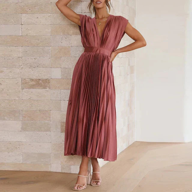 Rote Maxi Kleid mit V-Ausschnitt - Lisl