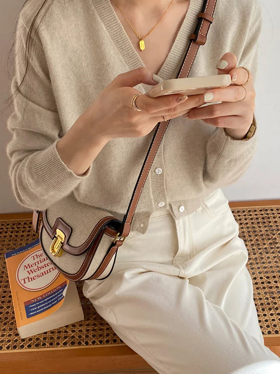 Beige Canvas-Satteltasche - Michiko