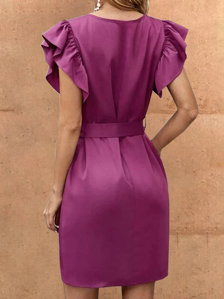 Lila Midi-Kleid mit Blasenärmeln - Valorie