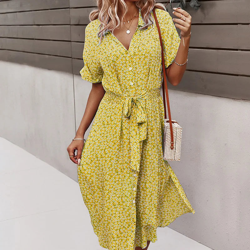 Rotes Boho Chic Midi-Kleid - Thora