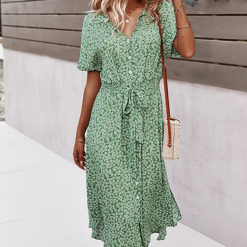 Rotes Boho Chic Midi-Kleid - Thora