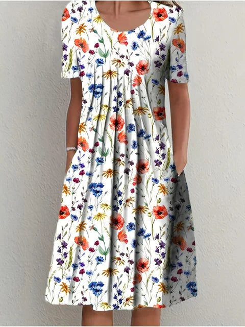 Blaues Elegantes Damenkleid mit Rundhalsausschnitt - Ann