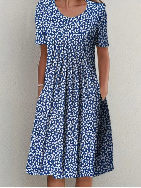 Blaues Elegantes Damenkleid mit Rundhalsausschnitt - Ann