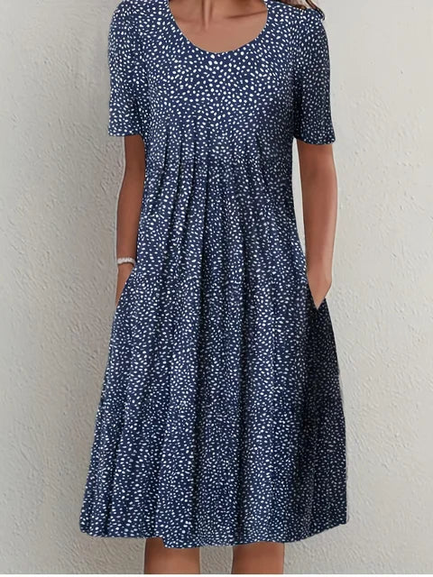 Blaues Elegantes Damenkleid mit Rundhalsausschnitt - Ann