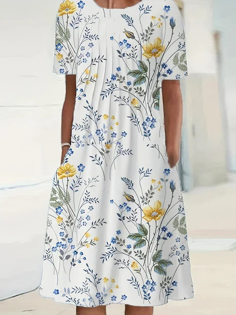 Blaues Elegantes Damenkleid mit Rundhalsausschnitt - Ann