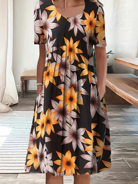 Blaues Elegantes Damenkleid mit Rundhalsausschnitt - Ann