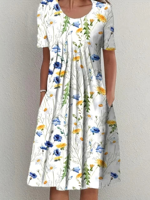 Blaues Elegantes Damenkleid mit Rundhalsausschnitt - Ann