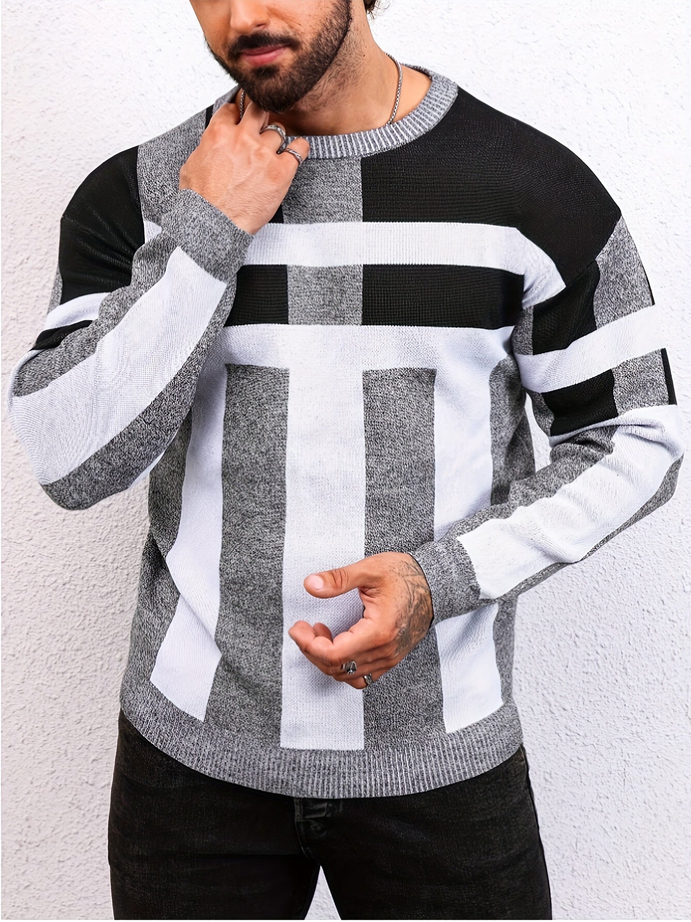 Grauer Jacquard-Pullover für Herren - Tom