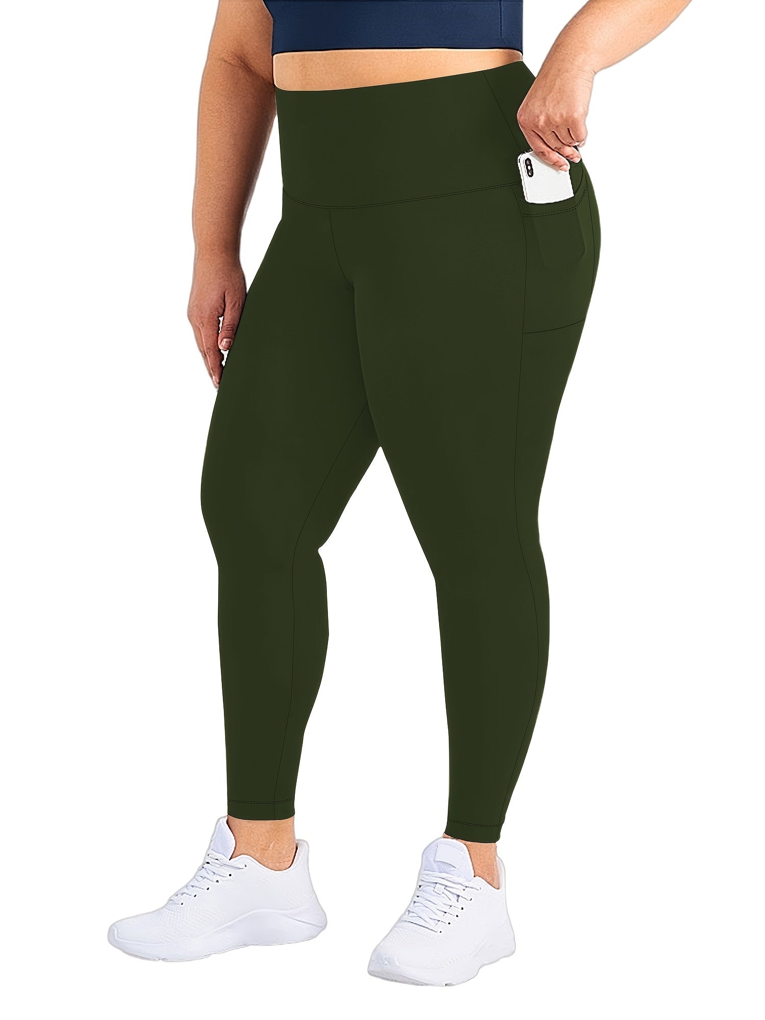 Schwarze Plus Size High Rise Leggings mit Taschen - Nora
