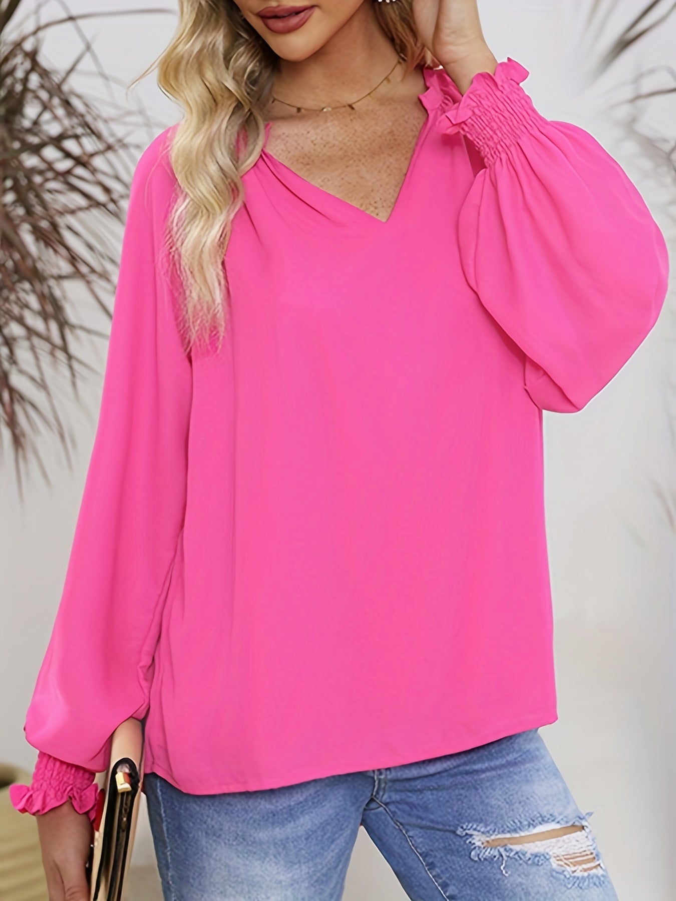 Rotrosé V-Ausschnitt Bluse - Sophie