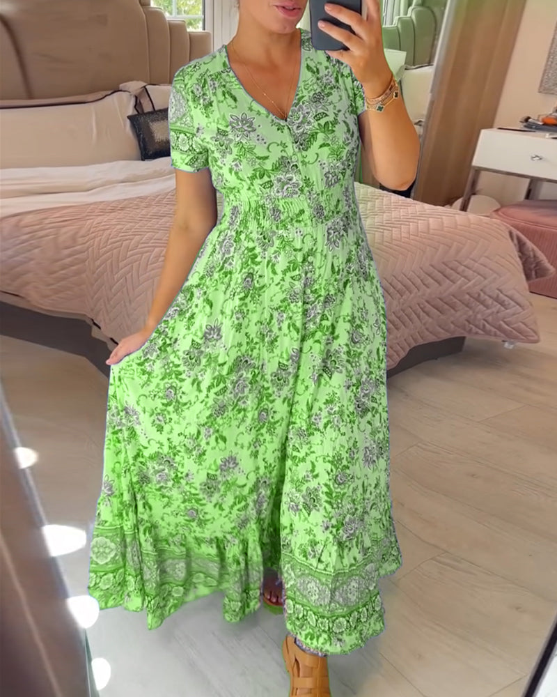 Aria - Blaues Boho-Kleid mit Blumenmuster für lässige Tage