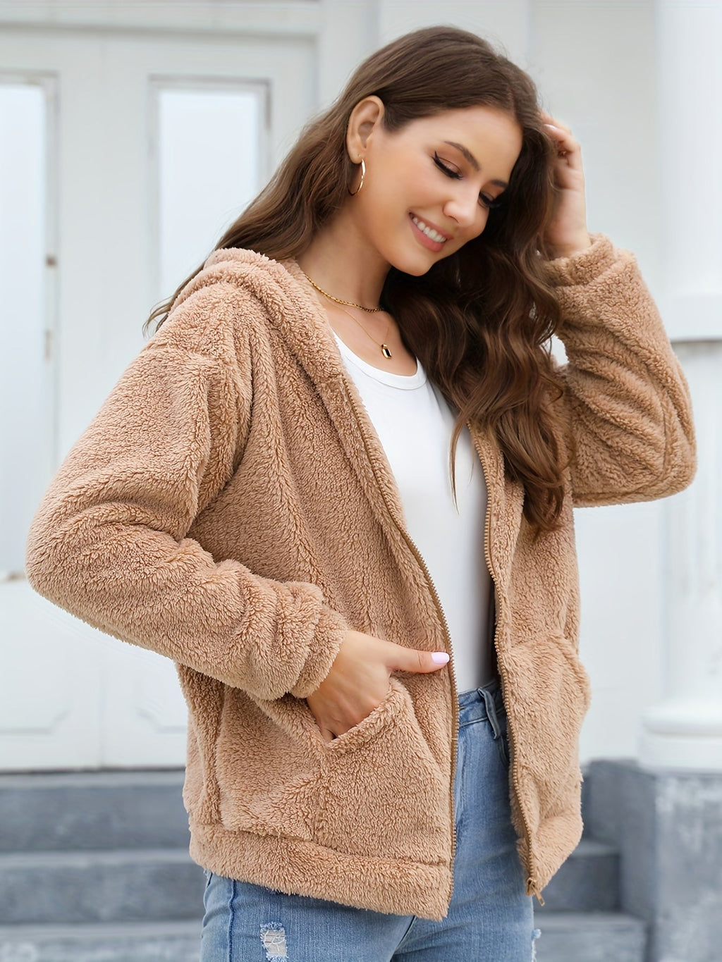 Kamel Fleece Kapuzenjacke - Lotte