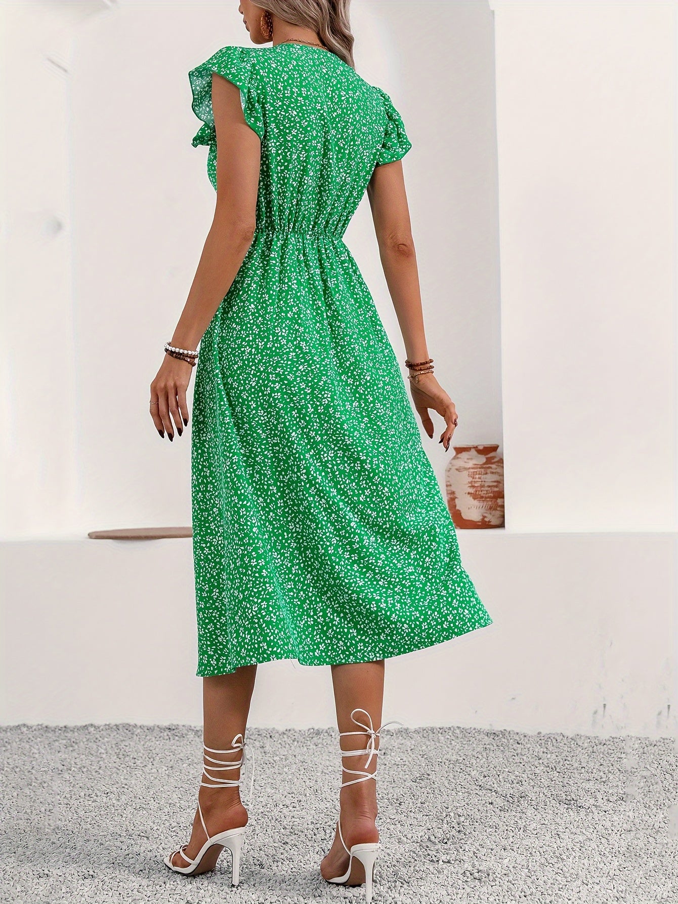 Grünes Knopf-Front Kleid - Lena