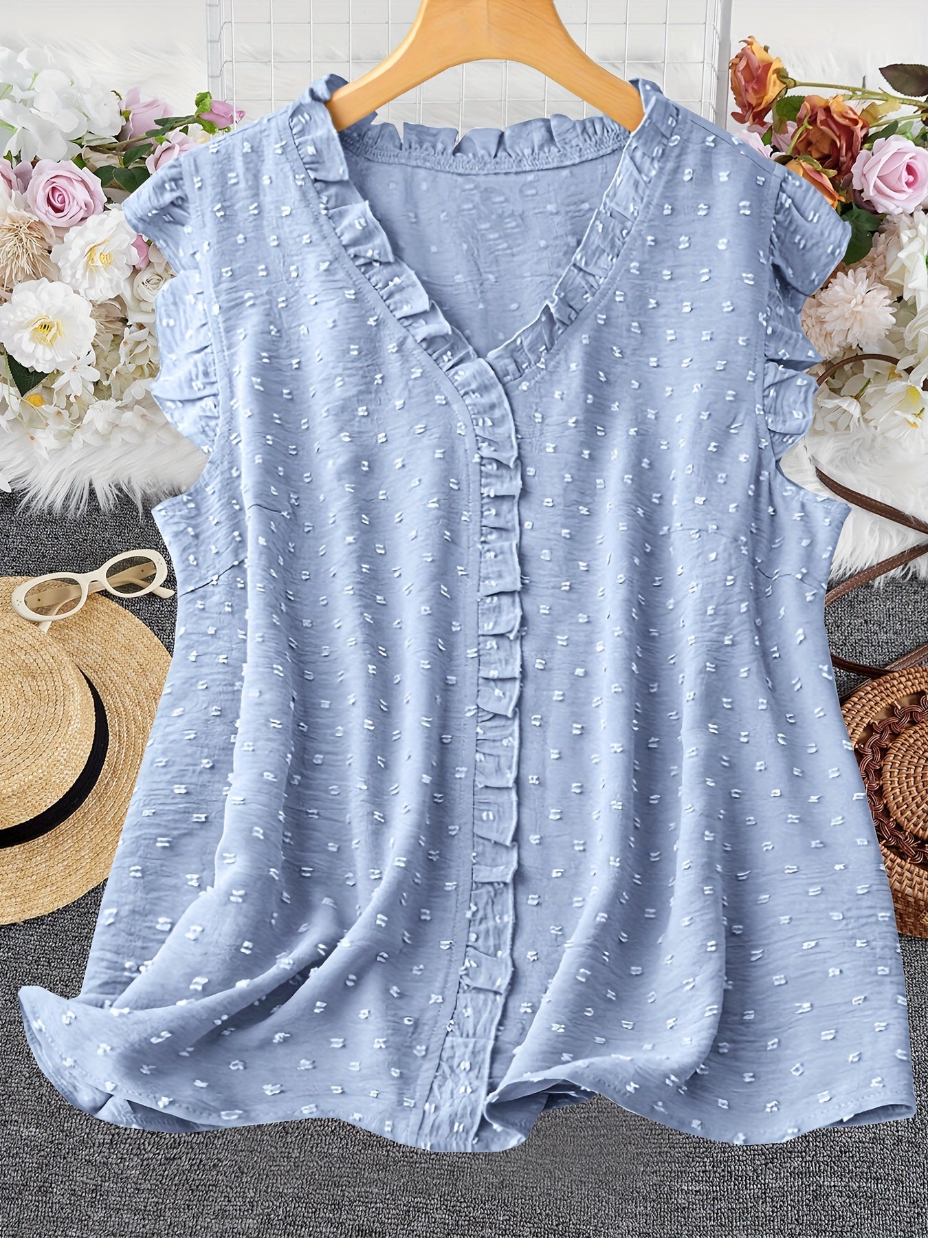 Hellgrüne Swiss Dot Bluse - Ella