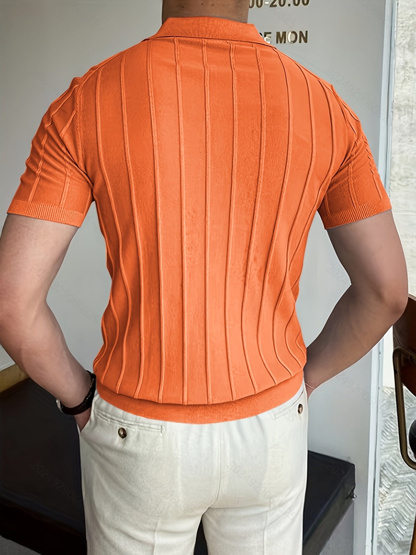 Hellblauer Gestreifter V-Ausschnitt Pullover - Sven