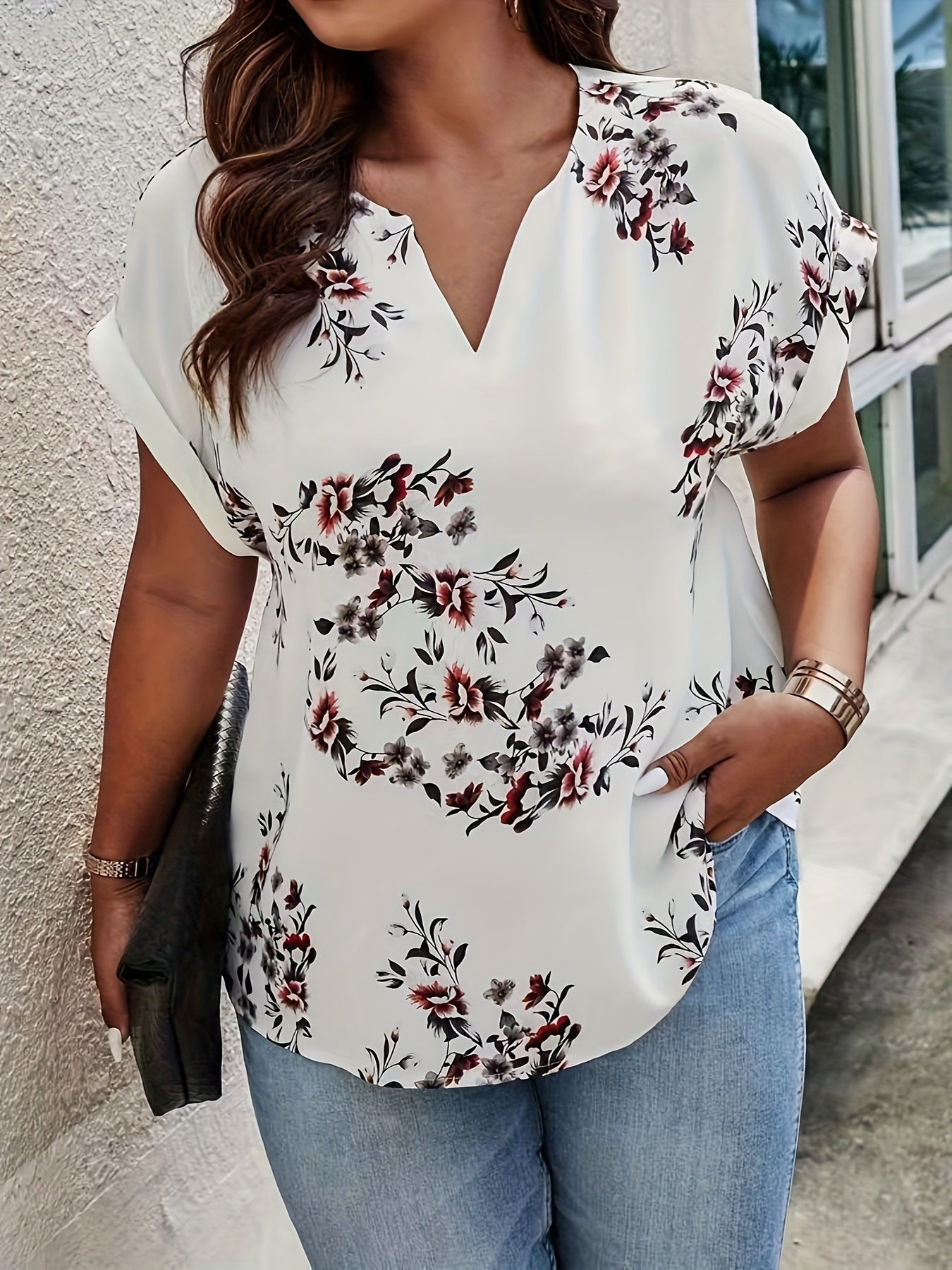 Weiße Blumenprint Bluse - Amelie