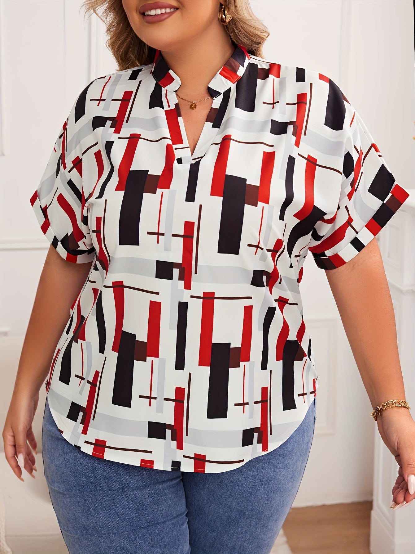 Rotes Shirt mit Geometrischem Muster - Anna