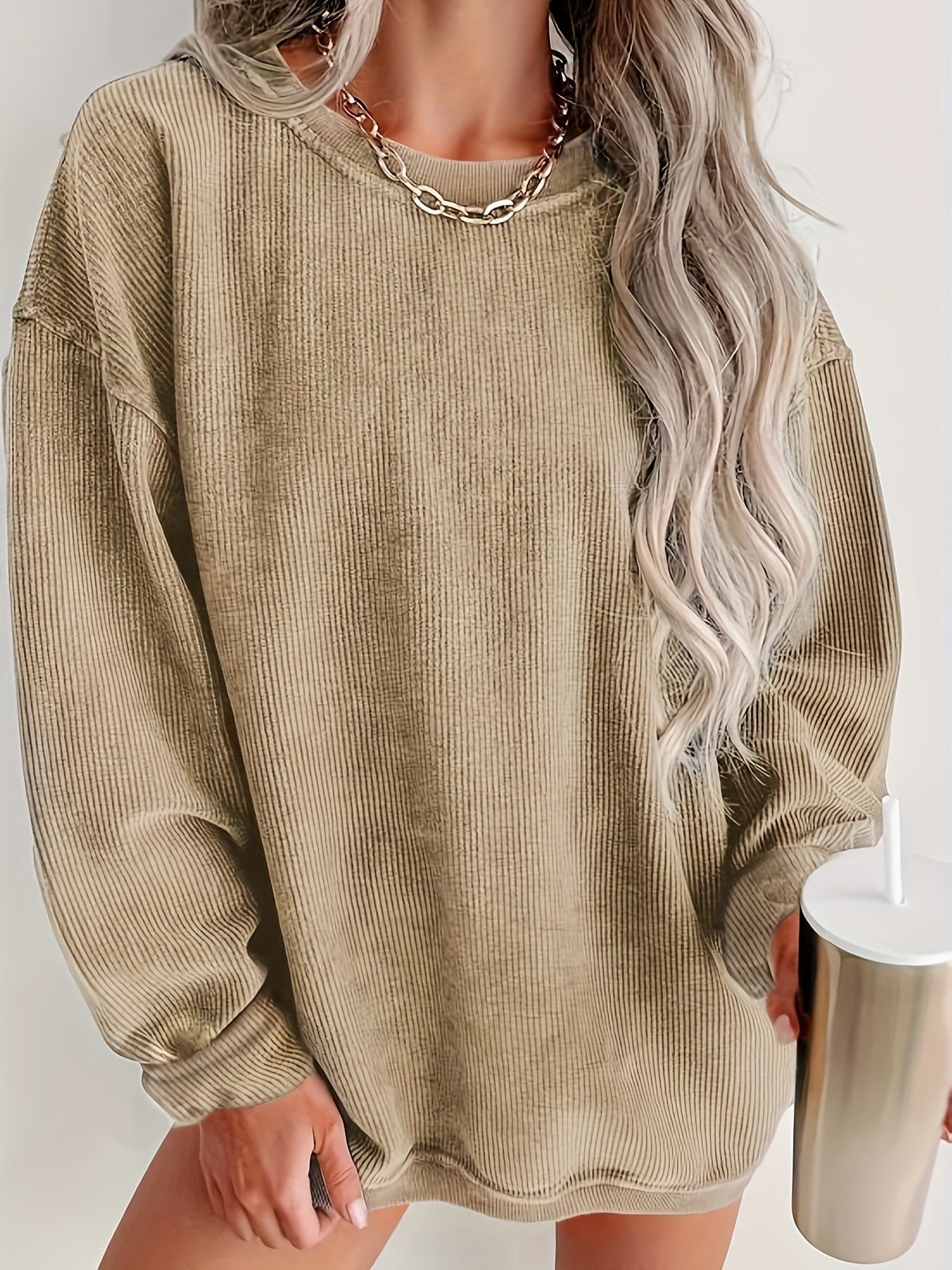 Dunkelgrauer Gerippter Pullover – Emma