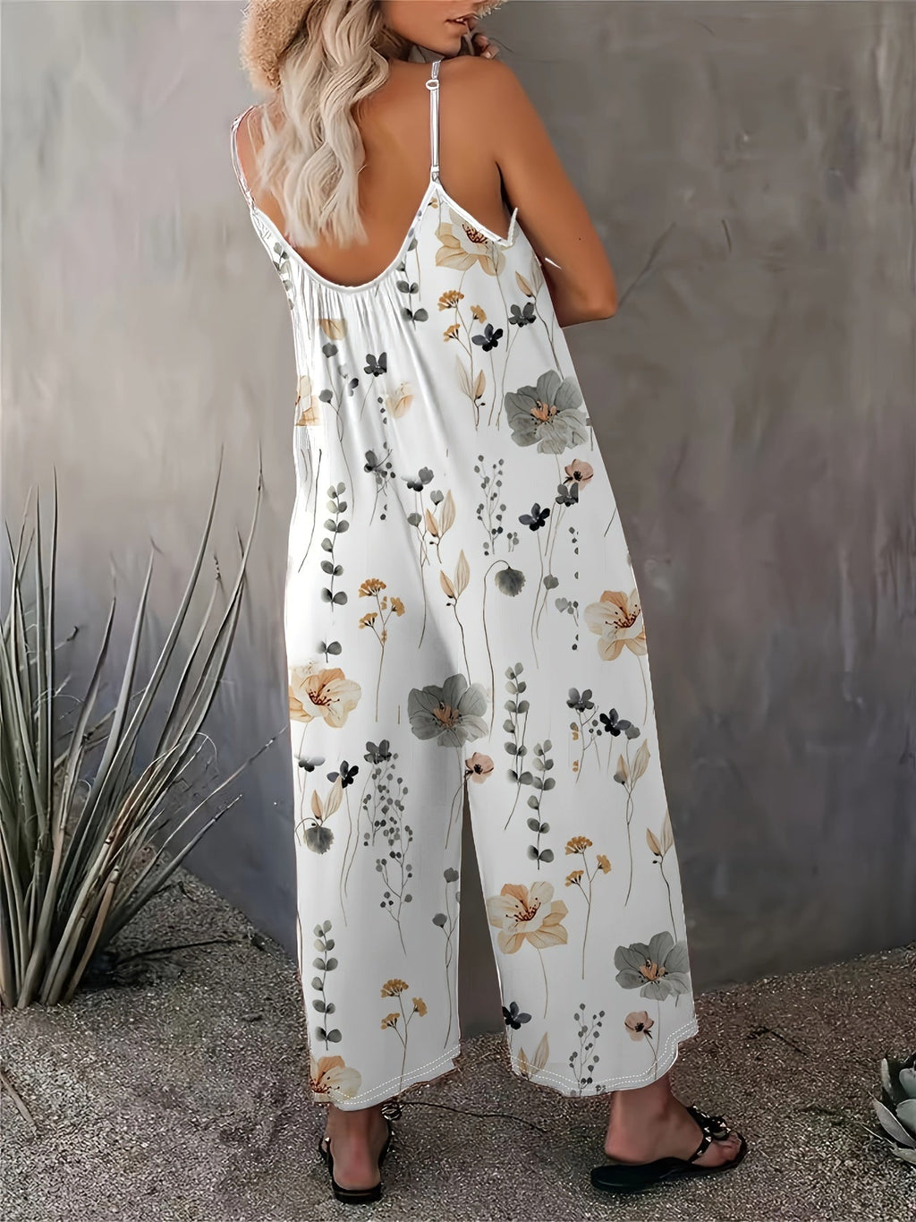 Weiße Jumpsuit mit Blumenmuster - Fleur