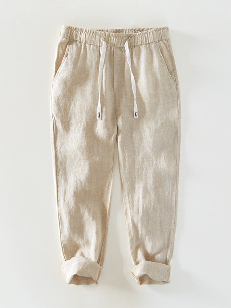 Khaki Leinenhose mit Kordelzug - Noah