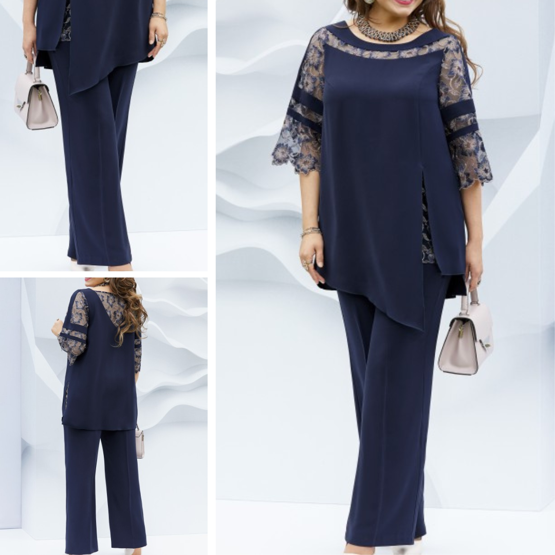 Marineblaue Bluse & Hose Set - Mona