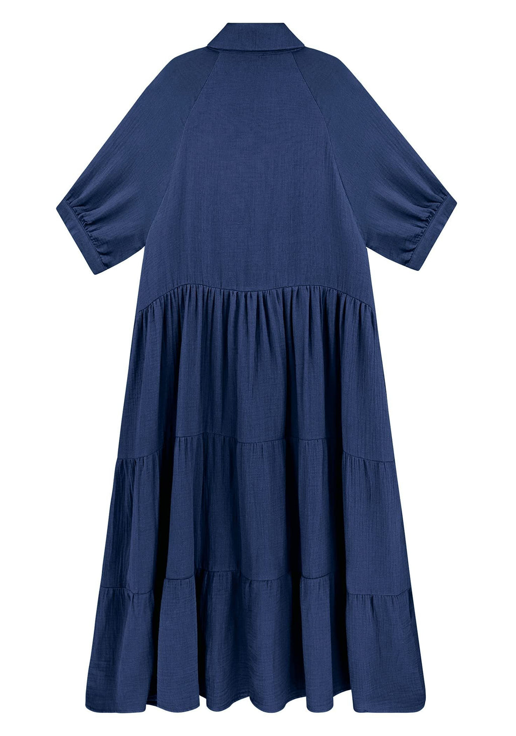 Marineblaues Baumwoll-Sommerkleid mit Halben Ärmeln und Taschen - Clara