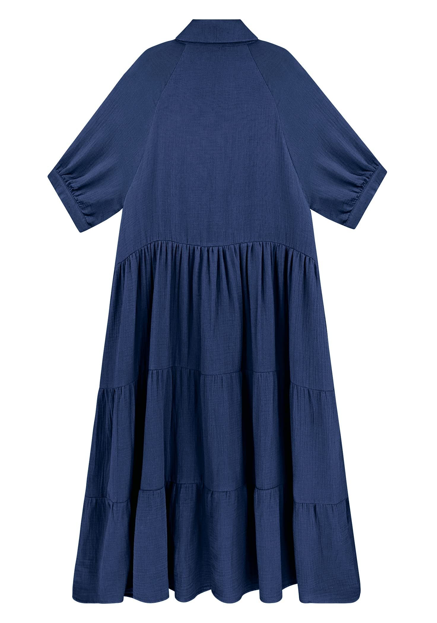 Marineblaues Baumwoll-Sommerkleid mit Halben Ärmeln und Taschen - Clara