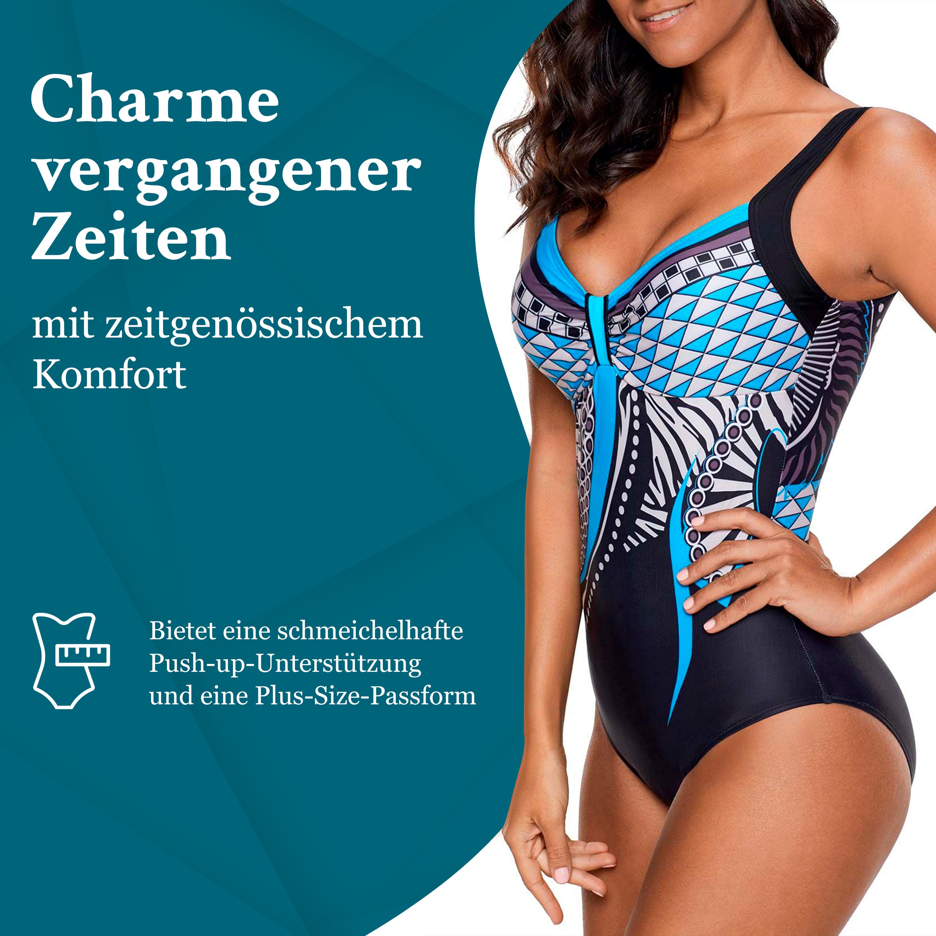 Marina | Retro Blauer Push-Up Badeanzug in Übergröße