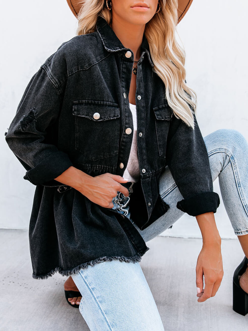 Schwarzes Denim Hemdjacke - Lara
