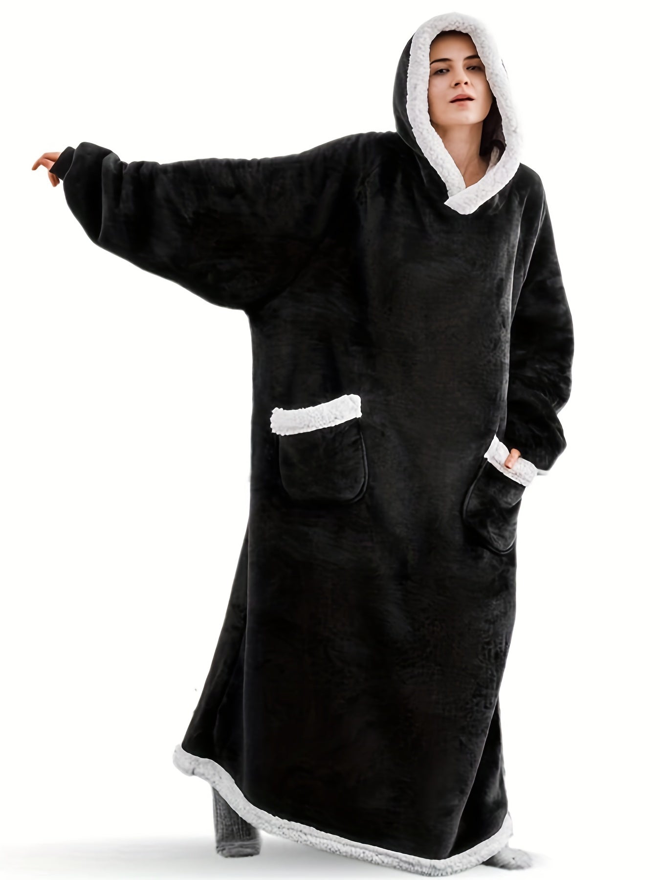 Marineblaue Plus-Size-Flanell-Bademantel - Sofie