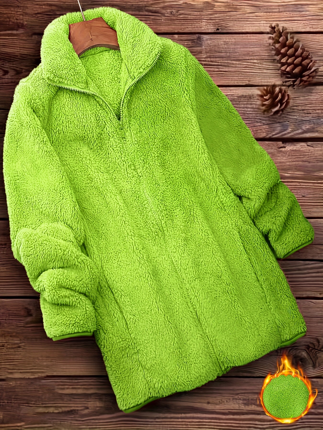 Khaki Teddy Mantel mit Reißverschluss - Lisa