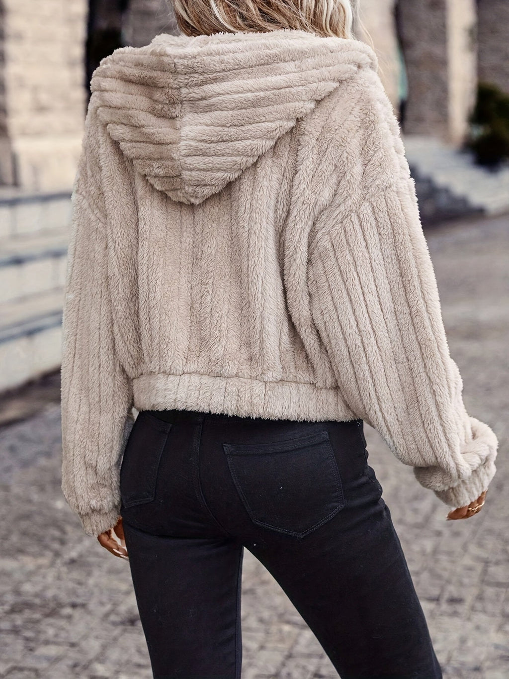 Khaki Teddy Fleece Jacke - Fleur