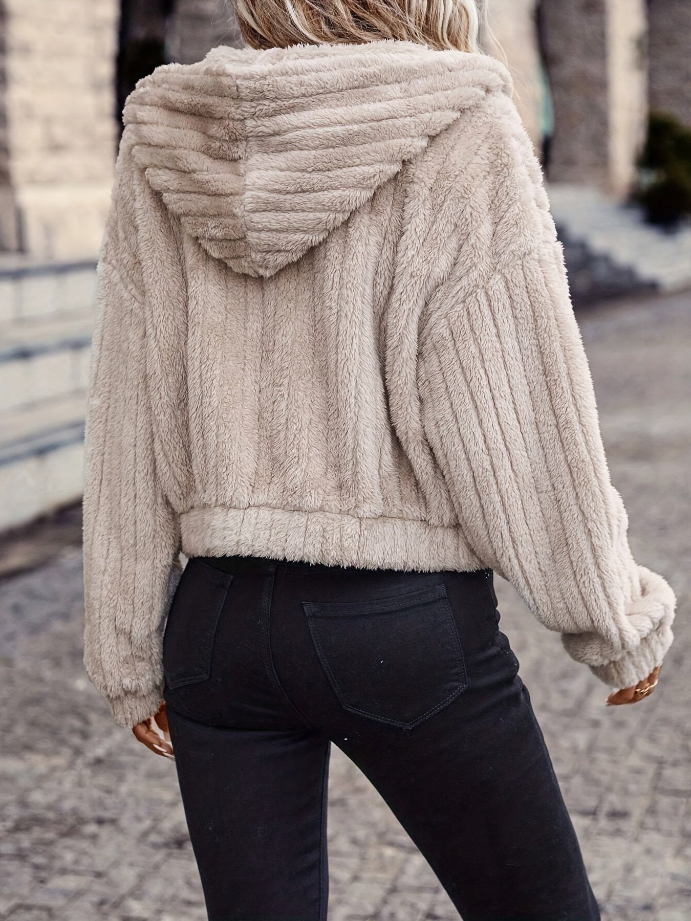Khaki Teddy Fleece Jacke - Fleur