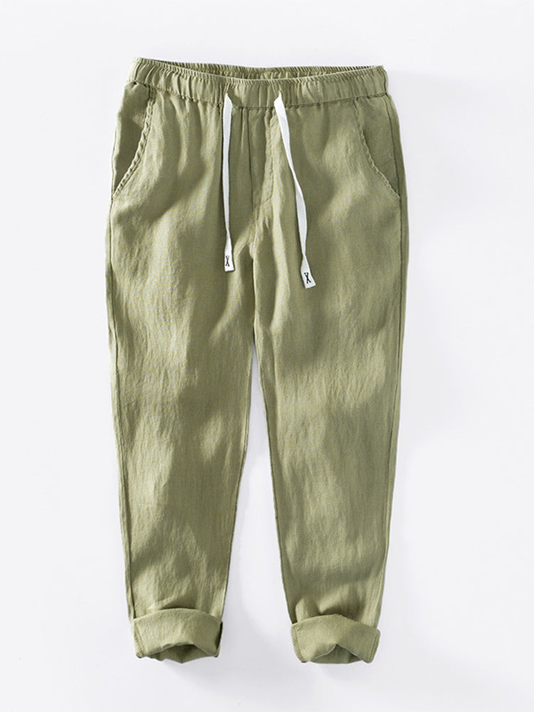 Khaki Leinenhose mit Kordelzug - Noah