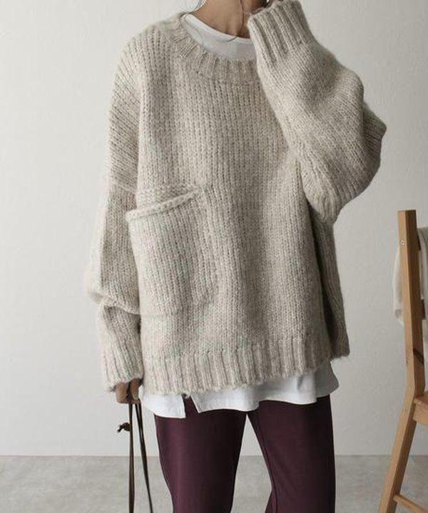 Oversize Pullover mit Tasche Damen Elfenbein – Sofia