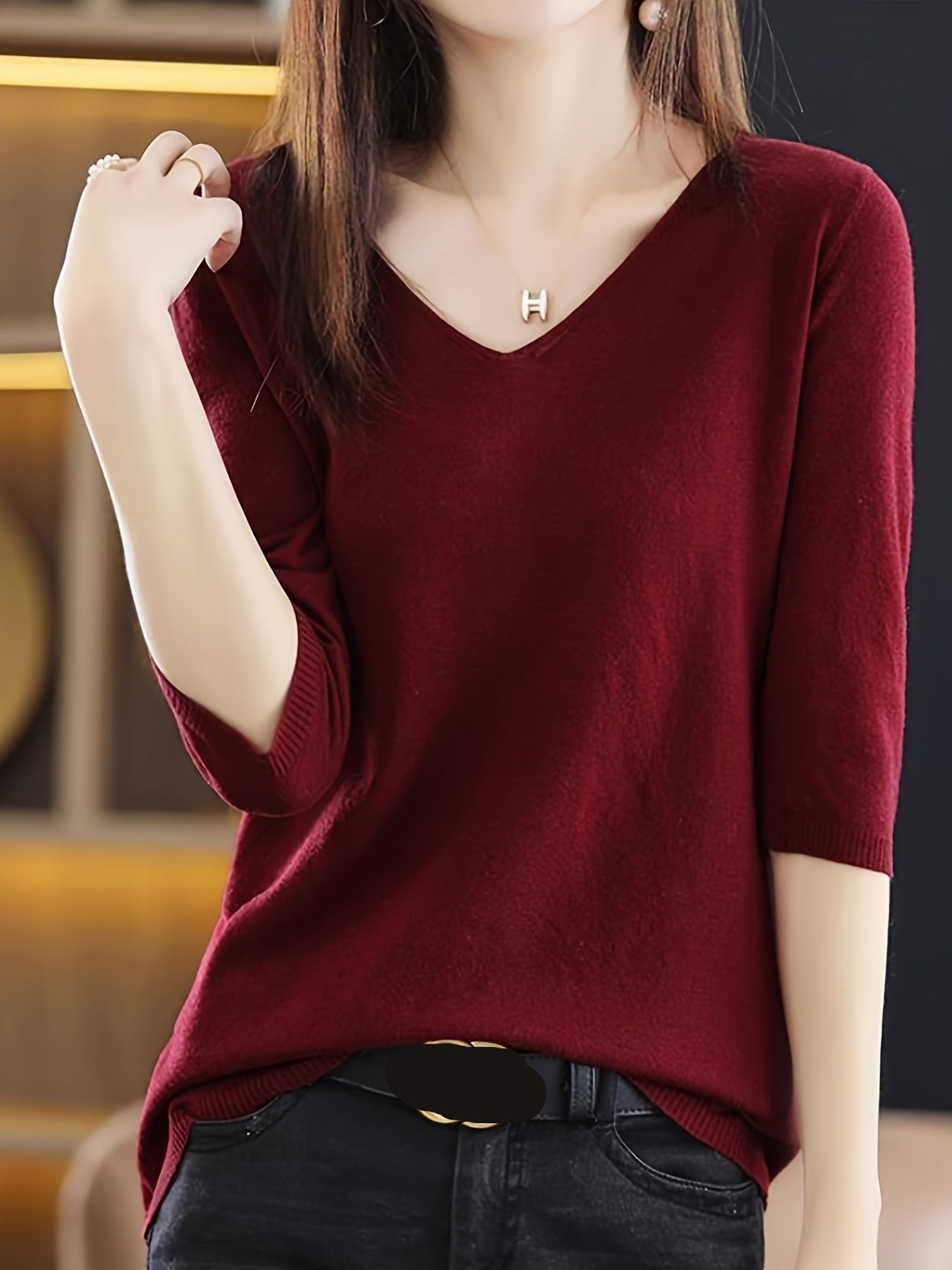 Roter V-Ausschnitt Strickpullover - Emma